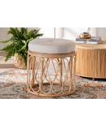 Collice Bohemian Natural Rattan Ottoman Footstool - $3,110.87 MXN