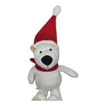 Kinder Joy Plush Christmas White Polar Bear Red Santa Hat Scarf Teddy Winter 9&quot; - $9.08