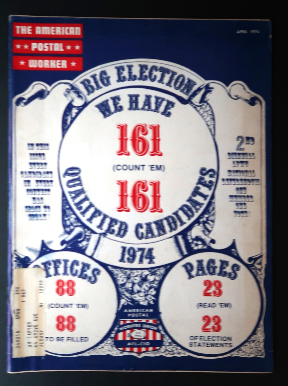 Vtg American Postal Worker Union Political April 1974 Magazine Election ... - $19.99