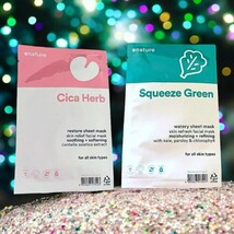 Lot Of 2 ENATURE Sheet Masks - Cica Herb Restore &amp; Squeeze Green Watery ... - $274.36 MXN