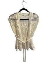 Anthropologie KNITTED &amp; KNOTTED Womens Belted Crochet Vest Cream Boho Sz S - $27.83