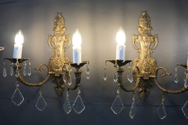 Rare VINTAGE Large VICTORIAN ORNATE WALL Crystal Wired Pair of SCONCES a... - $6,387.80 MXN