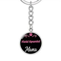 Dog Mom Keyring Field Spaniel Mama Circle Keychain Stainless Steel Or 18k Gold - £27.65 GBP