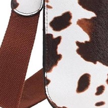 Brown White Cow Print Vegan Leather Cross Body Bag Snap Latch Closure - £25.03 GBP