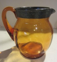 Vintage Amber Glass Pitcher with sterling etched rim - $118.75