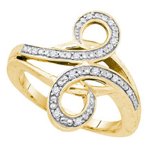 Yellow-tone Sterling Silver Womens Round Diamond Bypass Curl Band Ring 1/8 Cttw - £68.80 GBP