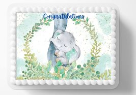 A Little Peanut Elephant Is On It's Way Edible Image Edible Baby Shower Cake Top - £13.16 GBP