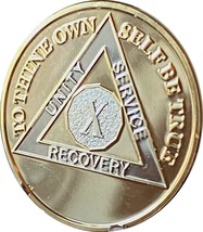 10 Year AA Medallion Large 1.5 Inch 22K Gold Plated Sobriety Chip - £7.81 GBP