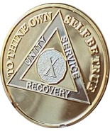 10 Year AA Medallion Large 1.5 Inch 22K Gold Plated Sobriety Chip - $9.89