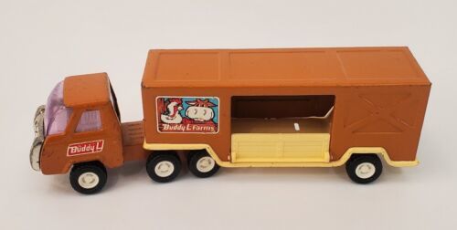 Buddy L Farms Brown Vintage 1970s Metal Farm Truck & Trailer Made in Japan - £15.41 GBP