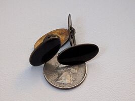 David Anderson Sterling Silver Oval Black Enamel Guilloche Cufflinks Vin... - $238.01