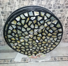 24&quot; Black Round Marble Center Coffee Table Top Mosaic Inlay Art Stone Home Decor - £667.94 GBP
