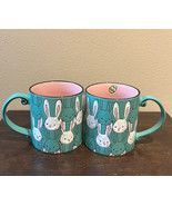 Eli &amp; Ana Set of 2 Coffee Mugs Easter  Bunny Teal Pink  Ceramic New - £29.08 GBP