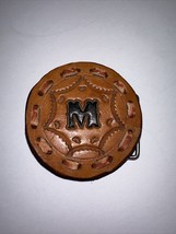Leather Belt Buckle Name M Round 2”X3” Brown Groovy Vintage “M” - £8.88 GBP