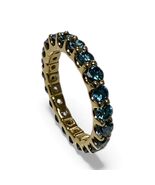 14K Solid Yellow Gold Round Eternity U Shape Blue Diamond Bridal Ring 2ctw - $2,969.98