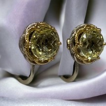 18K Yellow Sterling Silver 915 Olive Quartz Clip On Earrings Jewelry by Tacori - £199.11 GBP