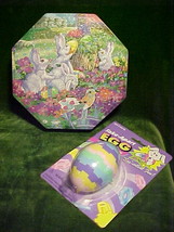 8&quot; Easter Tin- Bunny Rabbits With Eggs--8-Sided-Octagon Tin + New MIP Eg... - $9.99