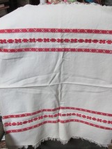 &quot;&quot;WHITE HEAVIER COTTON WITH RED WOVEN STRIPES ON THE ENDS&quot;&quot;- VINTAGE CEN... - £6.99 GBP