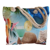 Beach Bag Shoulder Tote Canvas Poly Zip Close Cocktail Beach Multi Doubl... - £18.68 GBP