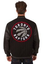 NBA Toronto Raptors Wool Leather Reversible Jacket Embroidered Patch Logos Black - £196.64 GBP