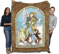 Angel And Dogs Blanket By Ingrid, A Tapestry Throw Made In The Usa From Cotton - £62.28 GBP