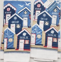 Set Of 2 Same Cotton Towels(14x24&quot;)NAUTICAL,5 Summer Beach Houses On The Sand,Tl - £9.47 GBP