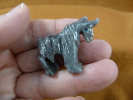 Y-UNI-3 gray UNICORN SOAPSTONE carving figurine GEMSTONE horse I love un... - $8.59