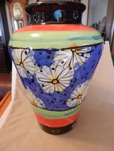 Multi-colored Ceramic Vase Flower Designs Modernism Blue, Orange Green, Black - £95.90 GBP