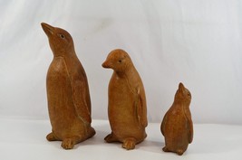 Penguin Family of 3 Statue Clay or Chalkware Heavy Handmade Set Figurines Vtg - £77.17 GBP