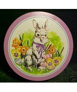 7¼” Tin-White Bunny Rabbit w/Eggs;7¼&quot; x 2¼&quot; Round Tin,Purple Base;EASTER... - £7.96 GBP