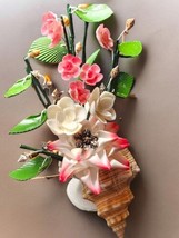 Ocean Bloom Conch Seashell Floral Bouquet Capiz Flexible Leaves  Vtg - £36.92 GBP