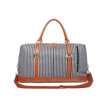 Oflamn Duffle Bag Travel Night Weekender Soft Nylon Leather Travel Bag (Black Wh - £59.86 GBP