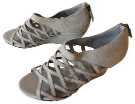 Eileen Fisher Cage Sandals 7 1/2 M Gray 7.5 Leather Lattice Wedge $260 NIB - £92.86 GBP