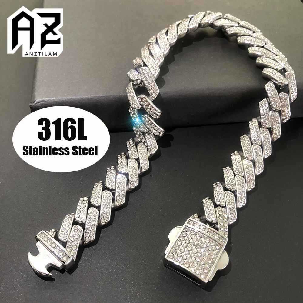 All 316L Stainless Steel Chain Necklaces For Men No Fade Zircon Iced Out Cuban L - £109.18 GBP