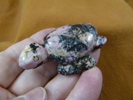 Y-TUR-SE-737 Pink black rhodonite SEA TURTLE gemstone figurine love baby turtles - £18.35 GBP