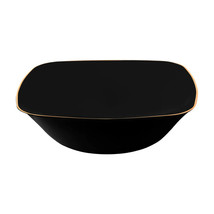 16oz Disposable Heavy Duty Black Plastic Square Soup Bowl with Gold Rim 60pcs - £50.77 GBP