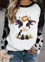 Women’s Cow Print Casual Long Sleeve Crew Neck Sweatshirt. Size Medium. 1 - £17.12 GBP
