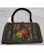 Vintage Caron of Houston Texas Hand Decorated Beaded Wool Purse Handbag - $83.34 CAD