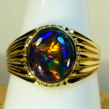 Mans / Womans Solid 14k yellow gold Genuine Australian opal ring - £2,477.68 GBP