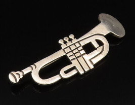 MEXICO 925 Silver - Vintage Engraved Trumpet Instrument Brooch Pin - BP9815 - £62.70 GBP