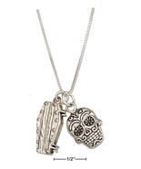 Dead Necklace Sterling Silver 18&quot; Coffin and Sugar Skull Pendant Day Of ... - £64.59 GBP+