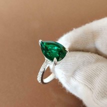 14k White Gold Plated 2.50 Ct Pear Simulated Emerald Engagement Solitaire Ring - £60.84 GBP