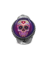Mia Jewel Shop Day of the Dead Sugar Skull Graphic Round Silver Metal Ro... - $329.62 MXN