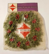 1966 Felted Holly Berries &amp; Leaves Wreath / Candle Ring NEW Old Stock SE... - $37.61
