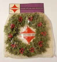 1966 Felted Holly Berries &amp; Leaves Wreath / Candle Ring NEW Old Stock SEALED  - £28.67 GBP