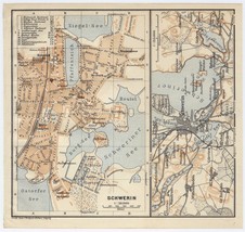 1910 Original Antique City Map Of Schwerin / MECKLENBURG-VORPOMMERN / Germany - $24.22