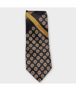 YVES SAINT LAURENT Vintage YSL Silk Tie Black Brown Gold Geometric Print - $33.87