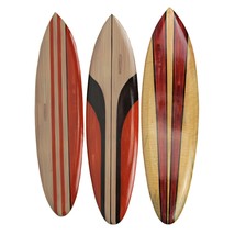 Set of 3 Hand-Carved Painted Striped Wood Surfboard Wall Hangings 32 Inches - £54.23 GBP