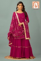 Pink Georgette Sharara Set with Sequence Embroidery - $55.00