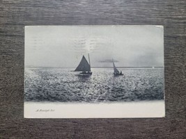 Sailboats Ocean Postcard A Moonlight Sail Postmarked 1907 Ocean Grove NJ Antique - £13.95 GBP